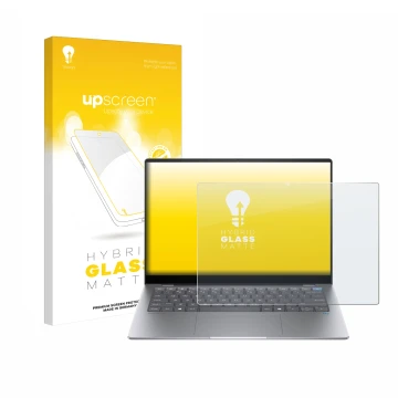 Front side of a product packaging with the brand logo upscreen. Next to it is the device HP OmniBook X AI 14 shown with the co