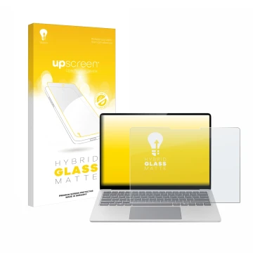 Front side of a product packaging with the brand logo upscreen. Next to it is the device Microsoft Surface Laptop 7 13.8