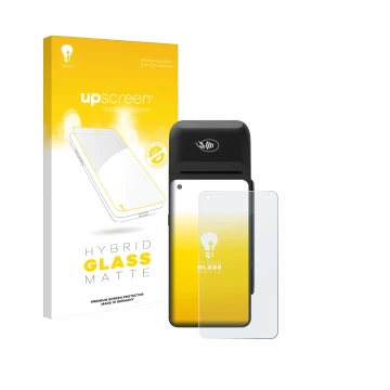 Front side of a product packaging with the brand logo upscreen. Next to it is the device Verifone T650c shown with the corresp