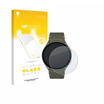 Front side of a product packaging with the brand logo upscreen. Next to it is the device Samsung Galaxy Watch 7 (44 mm) shown 