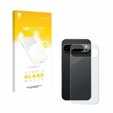 Front side of a product packaging with the brand logo upscreen. Next to it is the device Google Pixel 9 Pro XL (Back) shown wi