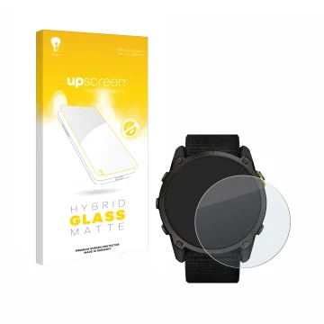 Front side of a product packaging with the brand logo upscreen. Next to it is the device Garmin Enduro 3 shown with the corres