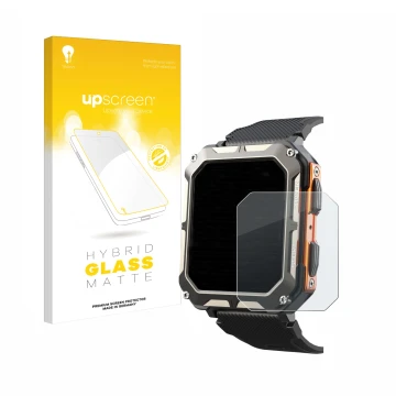 Front side of a product packaging with the brand logo upscreen. Next to it is the device Findtime Smartwatch 1.83