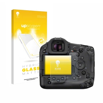 Front side of a product packaging with the brand logo upscreen. Next to it is the device Canon EOS R1 shown with the correspon