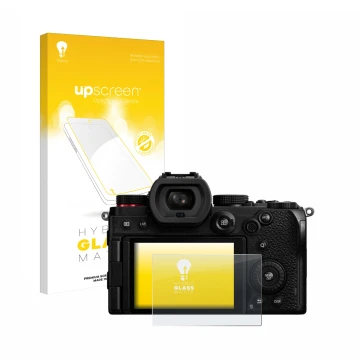 Front side of a product packaging with the brand logo upscreen. Next to it is the device Panasonic Lumix DC-S5D shown with the