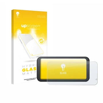 Front side of a product packaging with the brand logo upscreen. Next to it is the device Lamto Motorrad Carplay 6.25