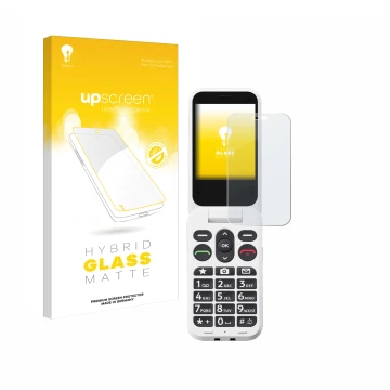 Front side of a product packaging with the brand logo upscreen. Next to it is the device Doro Leva L30 shown with the correspo