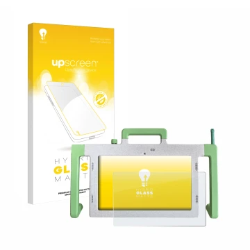 Front side of a product packaging with the brand logo upscreen. Next to it is the device Telemarie Tablet 10.1