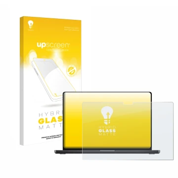 Front side of a product packaging with the brand logo upscreen. Next to it is the device Apple MacBook Pro 16