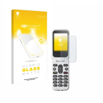 Front side of a product packaging with the brand logo upscreen. Next to it is the device Doro 2820 shown with the correspondin