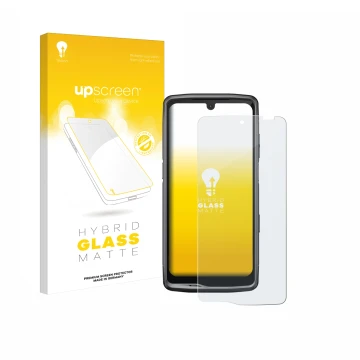 Front side of a product packaging with the brand logo upscreen. Next to it is the device Crosscall Stellar M6 shown with the c