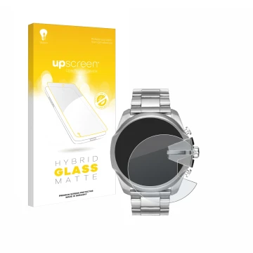 Front side of a product packaging with the brand logo upscreen. Next to it is the device Diesel Mega Chief DZ4417 shown with t