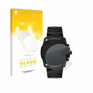 Front side of a product packaging with the brand logo upscreen. Next to it is the device Diesel Master Chief DZ4180 shown with
