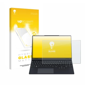 Front side of a product packaging with the brand logo upscreen. Next to it is the device Tuxedo InfinityBook Pro 15 Gen 9 show