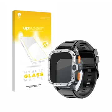 Front side of a product packaging with the brand logo upscreen. Next to it is the device HS Smartwatch 2
