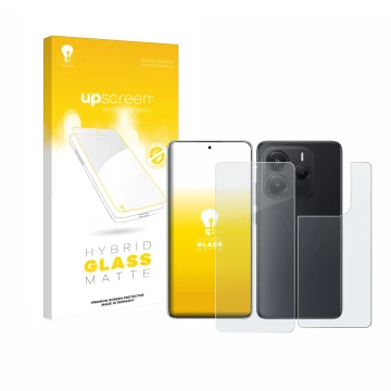 Front side of a product packaging with the brand logo upscreen. Next to it is the device Xiaomi Redmi Note 14 (Front+Back) sho