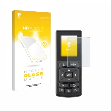 Front side of a product packaging with the brand logo upscreen. Next to it is the device Minn Kota Advanced GPS Navigation sho