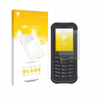 Front side of a product packaging with the brand logo upscreen. Next to it is the device Sonim XP100 shown with the correspond