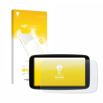 Front side of a product packaging with the brand logo upscreen. Next to it is the device TomTom GO Advanced shown with the cor