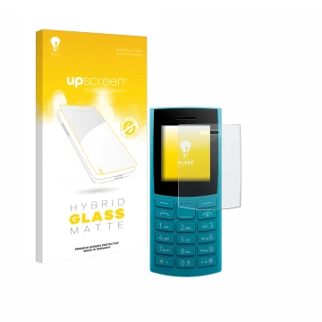Front side of a product packaging with the brand logo upscreen. Next to it is the device Nokia 105 4G 2nd Edition shown with t