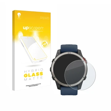 Front side of a product packaging with the brand logo upscreen. Next to it is the device Garmin quatix 7 Pro shown with the co