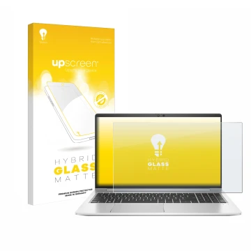 Front side of a product packaging with the brand logo upscreen. Next to it is the device HP EliteBook 650 G10 shown with the c