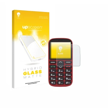 Front side of a product packaging with the brand logo upscreen. Next to it is the device Doro 1360 shown with the correspondin