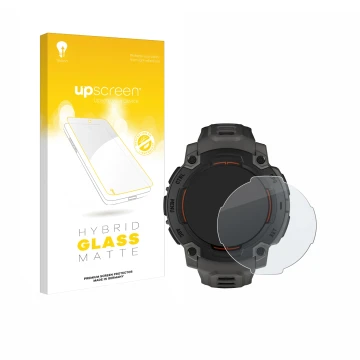 Front side of a product packaging with the brand logo upscreen. Next to it is the device Garmin Instinct E (45 mm) shown with 