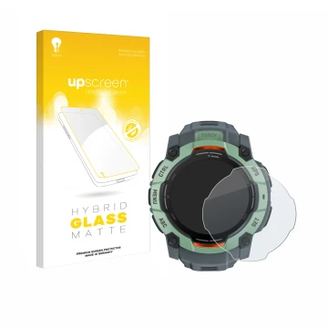 Front side of a product packaging with the brand logo upscreen. Next to it is the device Garmin Instinct 3 AMOLED (50 mm) show