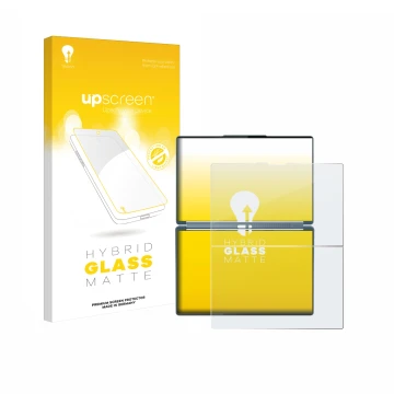 Front side of a product packaging with the brand logo upscreen. Next to it is the device Lenovo Yoga Book 9i Gen 10 shown with