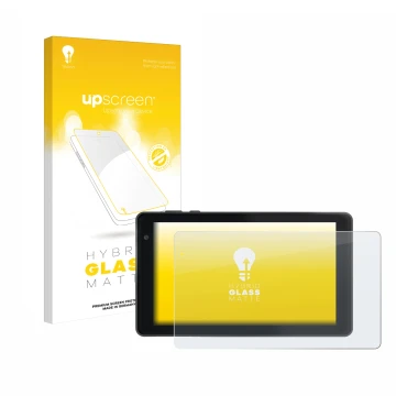 Front side of a product packaging with the brand logo upscreen. Next to it is the device Lisciani Mio Tab 7 shown with the cor