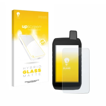 Front side of a product packaging with the brand logo upscreen. Next to it is the device Garmin Montana 710 shown with the cor