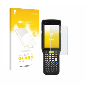 Front side of a product packaging with the brand logo upscreen. Next to it is the device Zebra MC3400 shown with the correspon