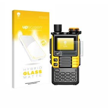 Front side of a product packaging with the brand logo upscreen. Next to it is the device Quansheng UV-K5 (99) shown with the c