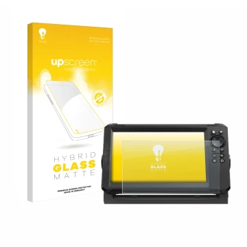 Front side of a product packaging with the brand logo upscreen. Next to it is the device Lowrance Eagle 9 shown with the corre