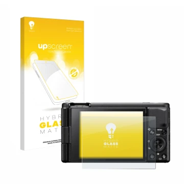 Front side of a product packaging with the brand logo upscreen. Next to it is the device Sony ZV-1A shown with the correspondi