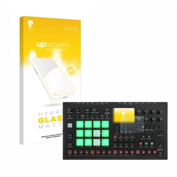 Front side of a product packaging with the brand logo upscreen. Next to it is the device Elektron Analog Rytm MKII shown with 