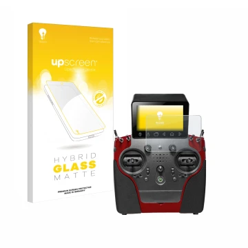 Front side of a product packaging with the brand logo upscreen. Next to it is the device PowerBox Systems Atom shown with the 