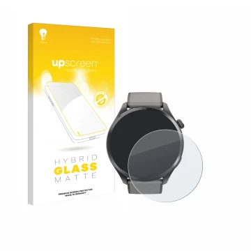 Front side of a product packaging with the brand logo upscreen. Next to it is the device Hama Smartwatch 9000 shown with the c