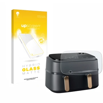 Front side of a product packaging with the brand logo upscreen. Next to it is the device Philips Airfryer NA352/00 shown with 