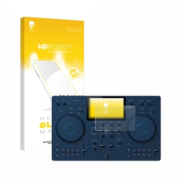 Front side of a product packaging with the brand logo upscreen. Next to it is the device AlphaTheta OMNIS-Duo (Jog) shown with