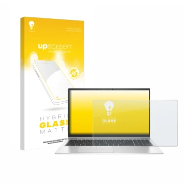 Front side of a product packaging with the brand logo upscreen. Next to it is the device HP EliteBook 855 G8 shown with the co