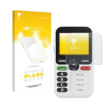 Front side of a product packaging with the brand logo upscreen. Next to it is the device Doro Leva X10 shown with the correspo