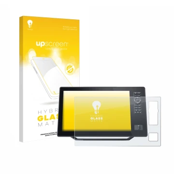 Front side of a product packaging with the brand logo upscreen. Next to it is the device Humminbird Xplore 12 shown with the c