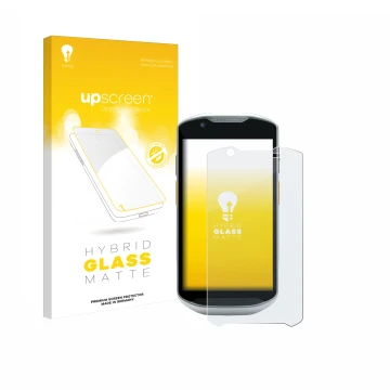 Front side of a product packaging with the brand logo upscreen. Next to it is the device Zebra TC52x-HC shown with the corresp