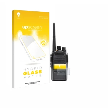 Front side of a product packaging with the brand logo upscreen. Next to it is the device Midland G18 Pro PMR shown with the co