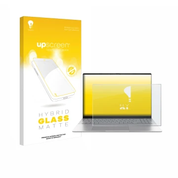 Front side of a product packaging with the brand logo upscreen. Next to it is the device ASUS Vivobook S16 S3607 shown with th