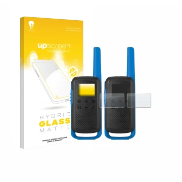 Front side of a product packaging with the brand logo upscreen. Next to it is the device Motorola TALKABOUT T62 shown with the