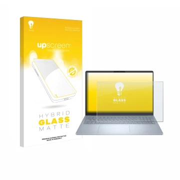 Front side of a product packaging with the brand logo upscreen. Next to it is the device Dell 16 Plus Laptop shown with the co