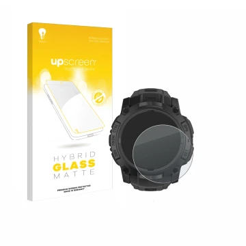 Front side of a product packaging with the brand logo upscreen. Next to it is the device Garmin Instinct 3 Tactical AMOLED Edi